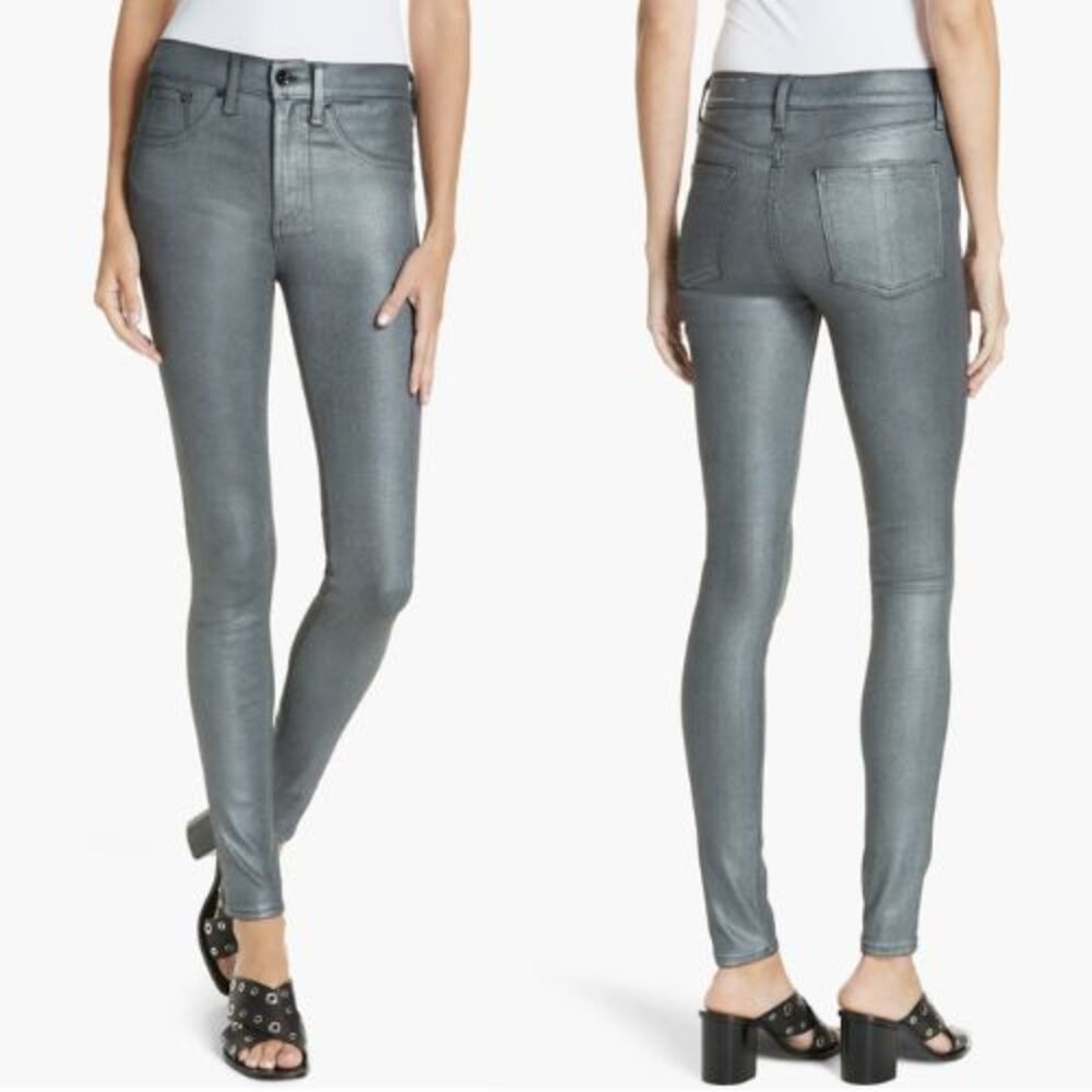 Rag & Bone High Rise Ankle Skinny Coated Jeans Gunmetal Metallic Sz 27 NWT
